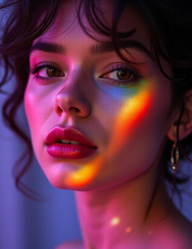 Artistic portrait using studio light refraction
